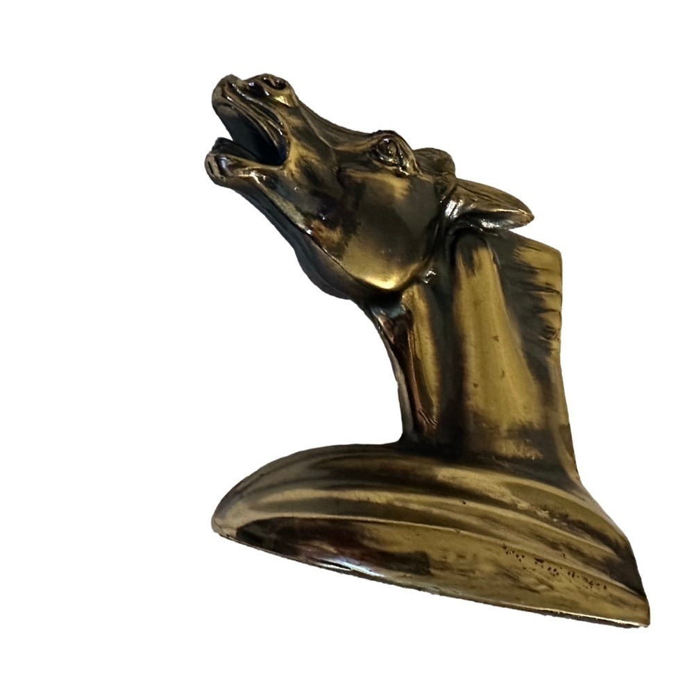 Art Deco Neighing Polished Brass Horse Head Sculpture Bookend Made in Canada